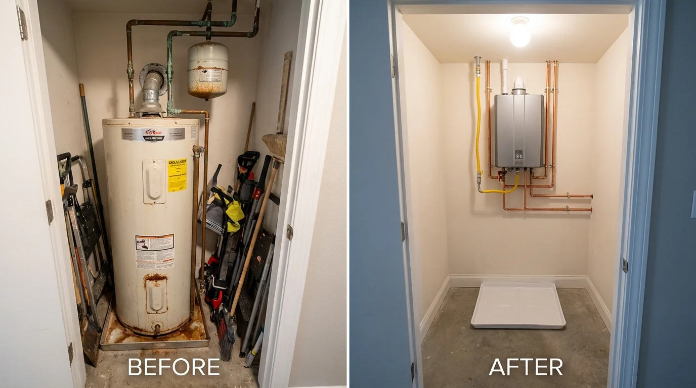 Tank water heater versus wall-mounted tankless unit comparison for Lexington, TX homeowners
