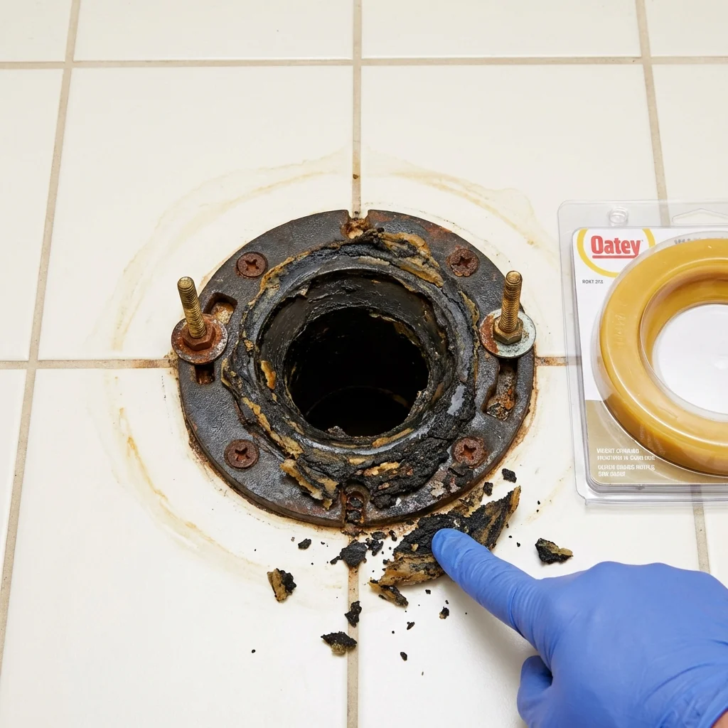 Failed wax ring showing water seepage at the base of a toilet in a Lexington, TX home
